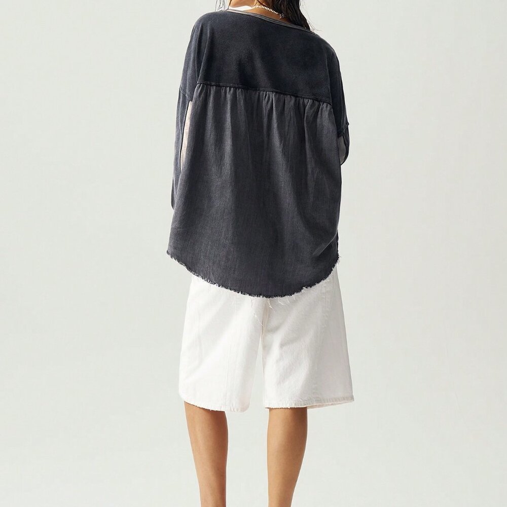 Casual Women's  Asymmetric Hemline & Patchwork Loose Fit Shirt - Picture 2 of 7